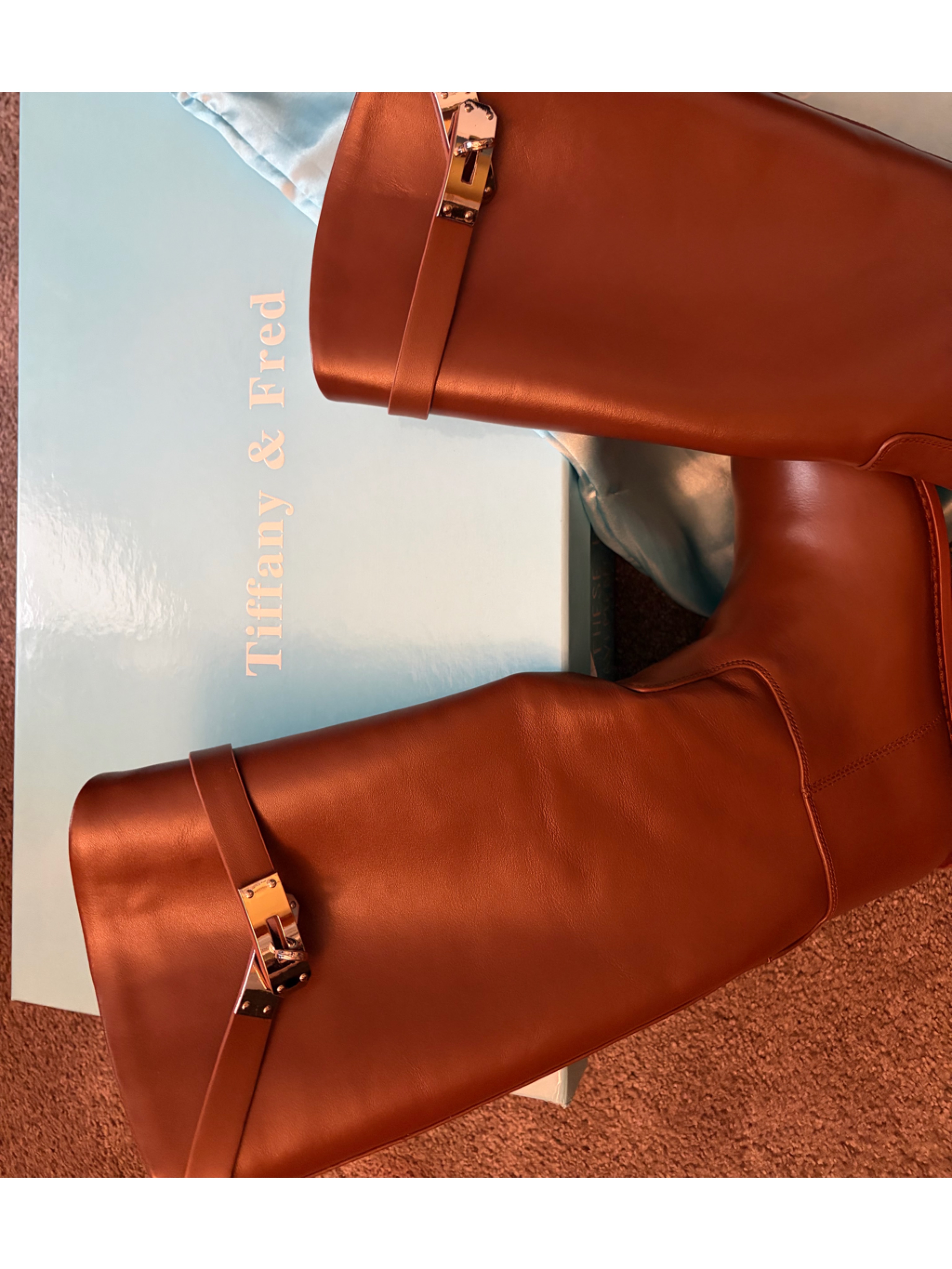 Tiffany & Fred Tall Leather Riding Boots In Chestnut — image 2 of 8